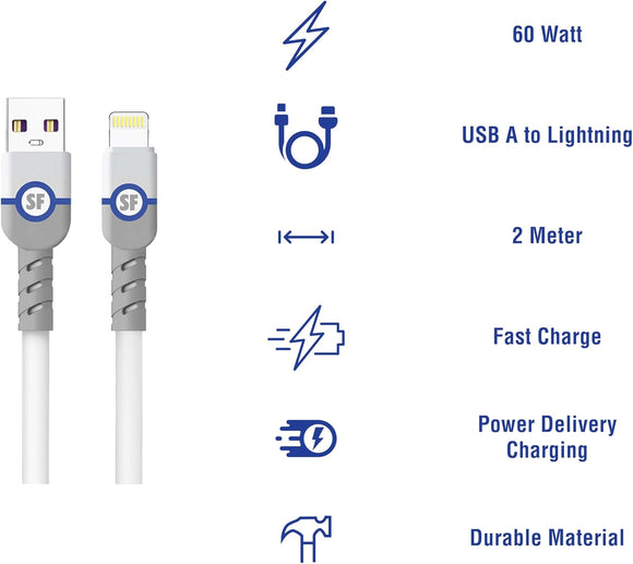 Superfly Lighting Fast Charge Cable for iPhone | 60W Extra-Length 2m Charge Cable | Premium Series